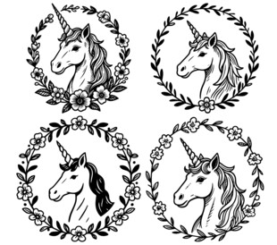 独角兽花环图案设计素材