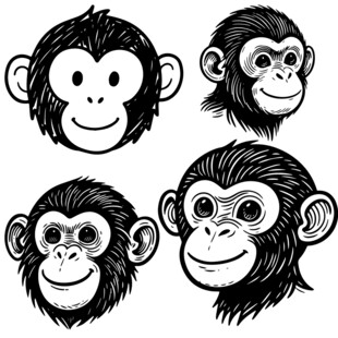 四只猴子头像插画