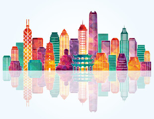 多彩城市天际线插画