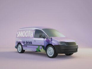 紫色广告厢式货车展示样机