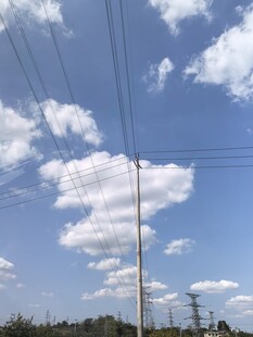蓝天白云下的电线杆景象