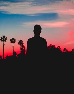 夕阳下的佛像剪影