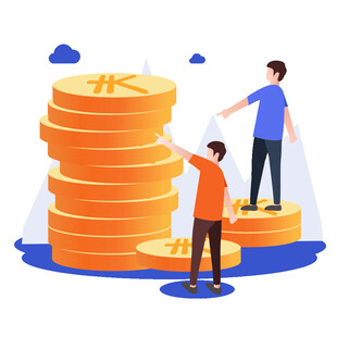 两人协作攀登财富金币堆