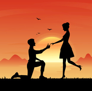 夕阳下的浪漫求婚时刻