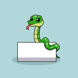 卡通绿蛇趴在空白标牌上