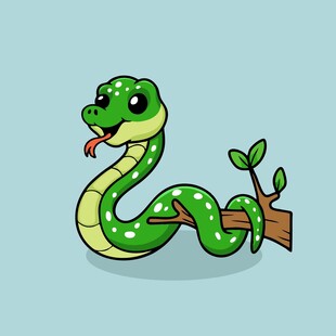 可爱绿蛇盘于树枝