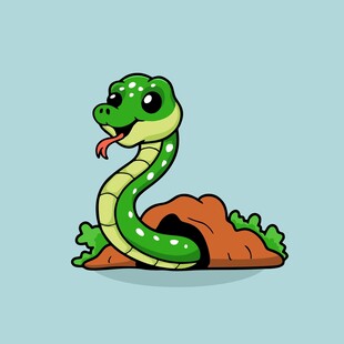 可爱绿蛇从洞穴探出脑袋