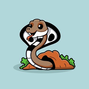 卡通眼镜蛇从土中钻出