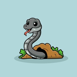 卡通蛇从洞穴探出脑袋