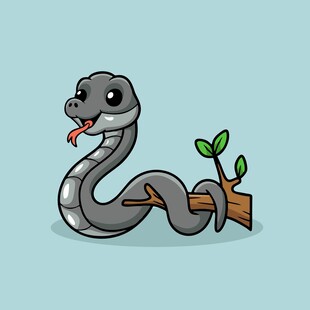 卡通蛇盘在树枝上