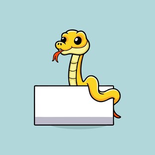 卡通蛇趴在白色方块上