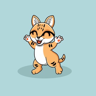 欢快跳舞的卡通小猫咪