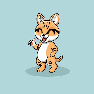 可爱卡通小猫开心举爪