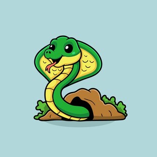 可爱绿蛇从洞穴探出