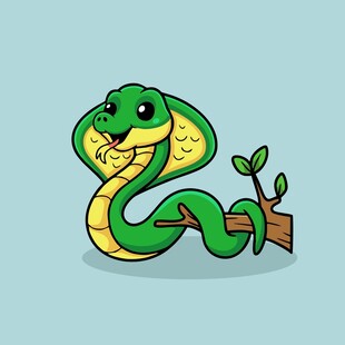 可爱绿蛇攀于树枝