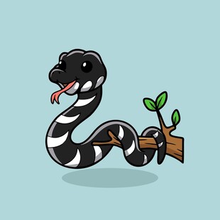 卡通眼镜蛇盘踞在树枝上