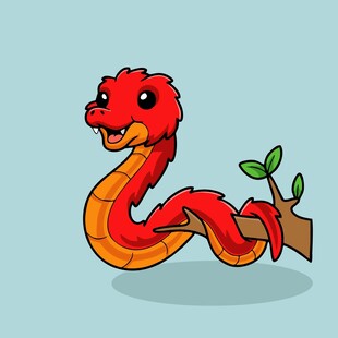 可爱红蛇盘于树枝上