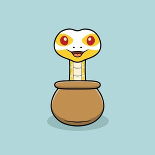 卡通蛇在陶罐中
