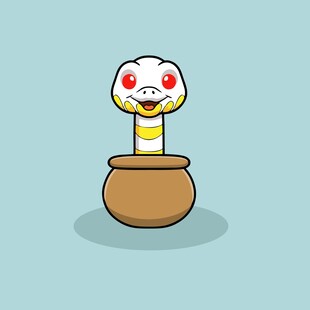 可爱蛇形玩偶置于陶罐中