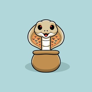 卡通眼镜蛇在陶罐中