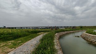 乡村田野间的蜿蜒水渠