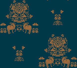 深蓝色底金色动物花纹图案