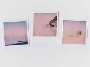 三张海边风景拍立得照片