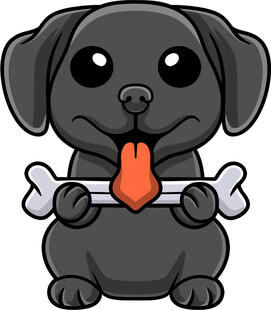 可爱黑狗叼着骨头