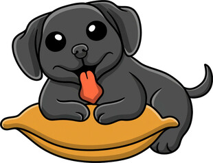 趴着吐舌的可爱小黑狗