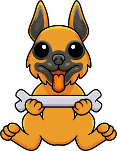 叼骨头的可爱卡通小狗