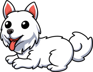 可爱趴卧的卡通小白狗