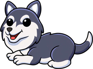 可爱趴着的卡通哈士奇