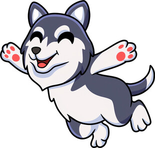 欢快跳跃的卡通哈士奇