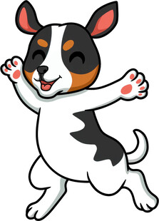 欢快跳跃的三色小狗