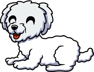 可爱趴卧的卡通小白狗