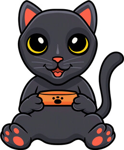 黑猫捧碗可爱模样