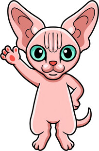 挥手的无毛猫卡通形象