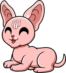 可爱躺卧的粉色卡通猫咪