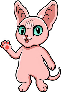 可爱招手的粉色卡通小猫