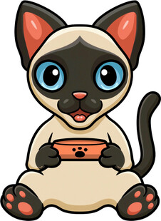 可爱暹罗猫玩掌机