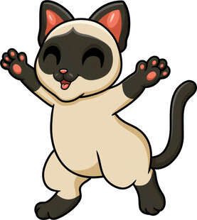 欢快跳跃的卡通暹罗猫