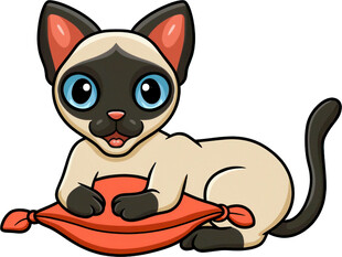 可爱暹罗猫趴红色垫子上