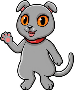 挥手的卡通灰猫