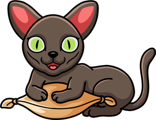 可爱黑猫趴枕上