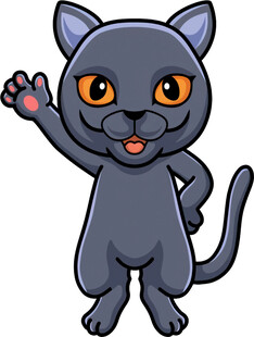 挥手的可爱黑猫