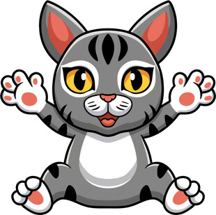 可爱灰猫开心地张开双手