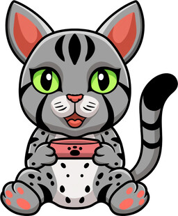 可爱猫咪捧杯喝饮品