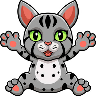 可爱斑点小猫开心打招呼