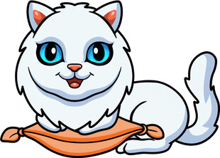 可爱白猫趴卧在橙色垫子上