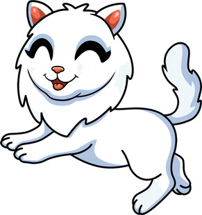 快乐奔跑的卡通小白猫